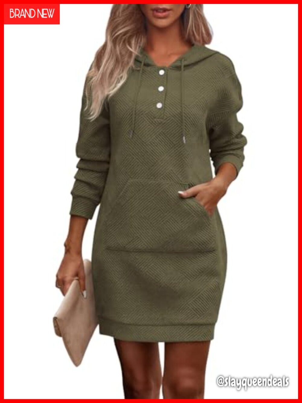 Womens Oversized Hoodie Dress Long Sleeve Button Front Pocket Sweatshirt